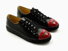 CHARLOTTE OLYMPIA $450 Kiss Me Lips Leather Black Sneakers Shoes Size 39.5 9.5