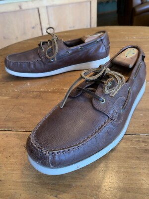 Cole Haan Grand Zero Brown Pebble Grain Moccasins White Soles 12 M
