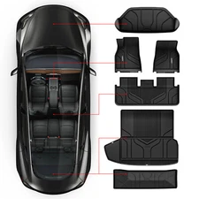 Floor Mats for Tesla Model S 2021-2024 6PCS Anti-Slip TPE Waterproof Black Liner