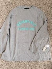 NEW Fear of God Essentials Crewneck Sweatshirt Men's Large Beige Teal Lettering