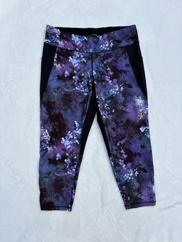 Ideology Capri Leggings XXL Pantalones de Yoga Recortados Bolsillos Negro Púrpura Azul 2X Malla