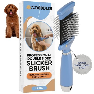 Double-Sided Slicker Brush for Dogs, Dematting & Deshedding Dog Brush, Dog Gr...