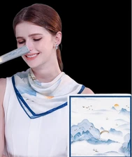 100% Silk 20" small square Scarf Women neckerchief Wrap blue white navy MY199