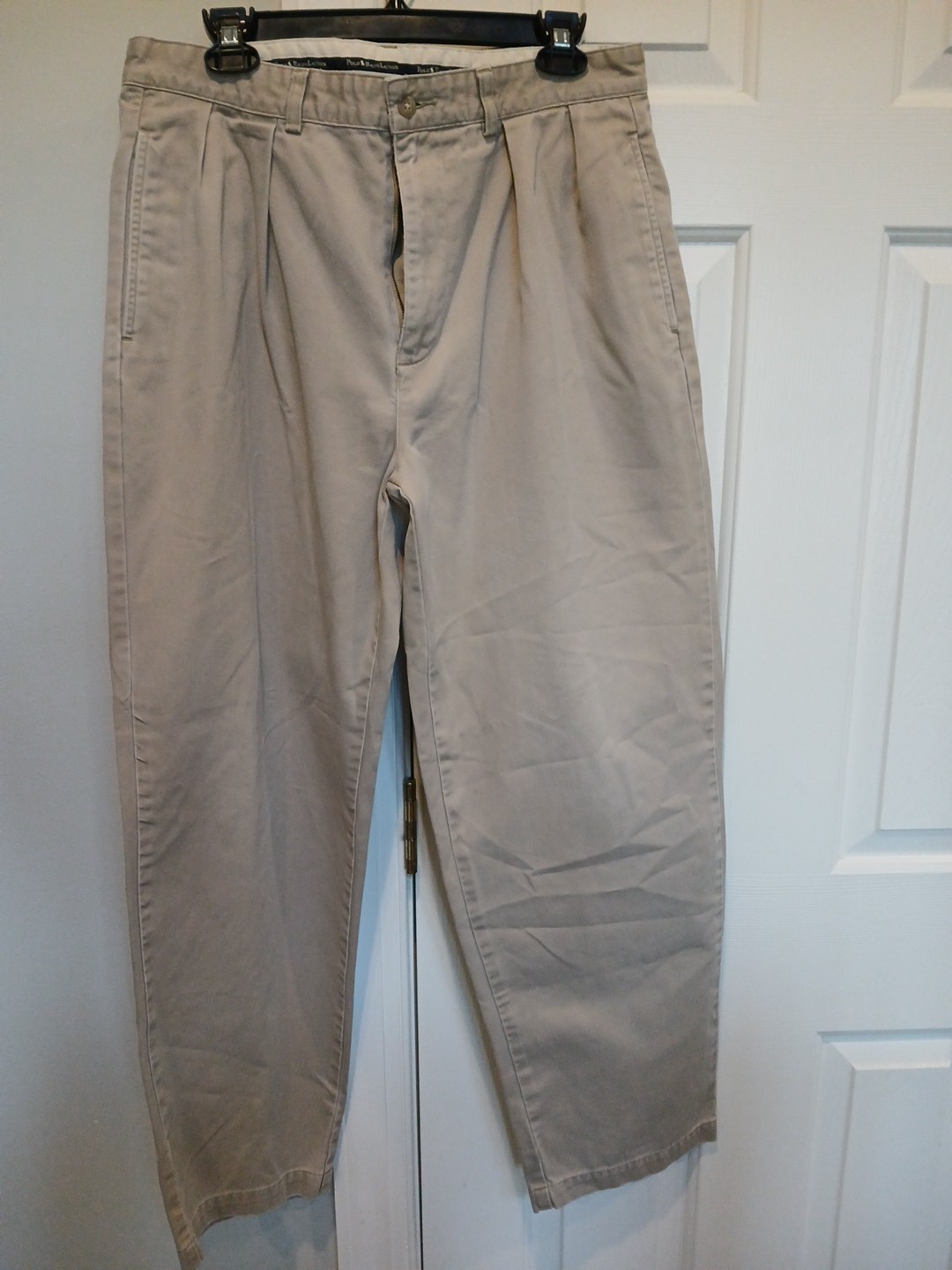 Vtg Polo Ralph Lauren 33x30 Khaki Chino Pants Pleated Andrew Cotton Trouser NICE