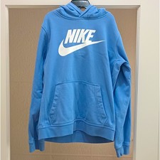 Nike Unisex Kids L Blue Pullover Hoodie Cotton Fleece Logo Pocket