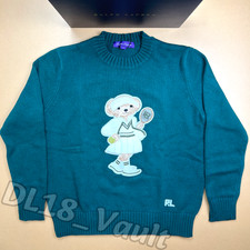 RALPH LAUREN Polo Bear Tennis Green Knit Crewneck Sweater Women  s Size M