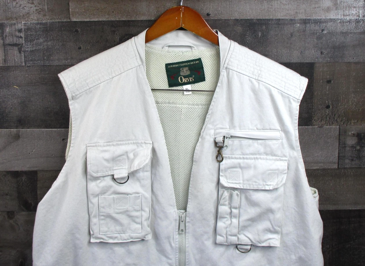 Orvis Fishing Vest Mens XL Beige Multi Pocket Cotton Mesh Outdoor Travel