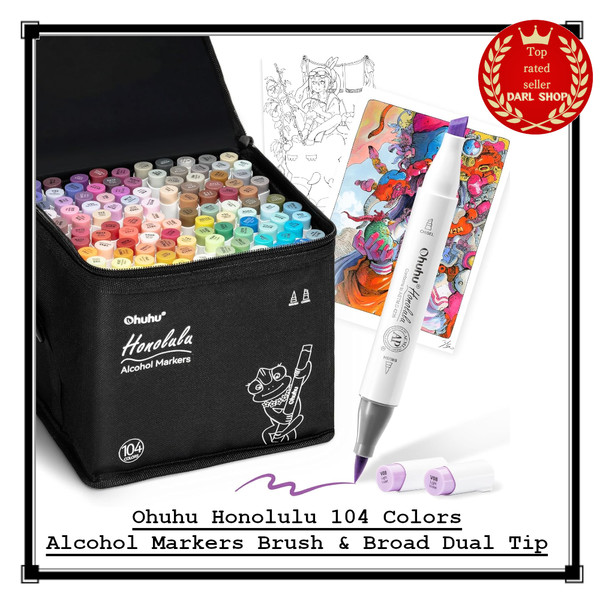 Ohuhu Honolulu 104 Farben Alkohol Marker Pinsel & Breite Doppelspitze-image