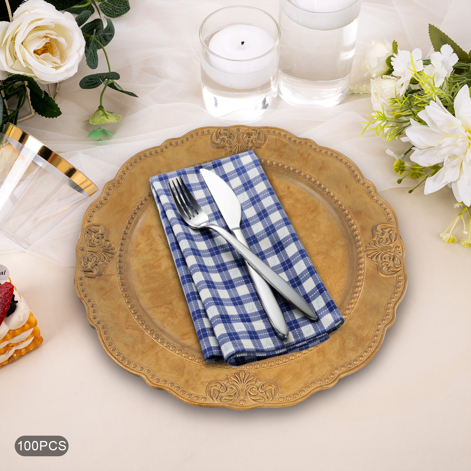 100 Pcs Antique Charger Plates Decorative Chargers for Table Dinner Kitchen Gold