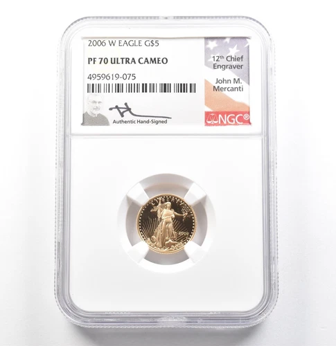 2006-W $5 American Gold Eagle Mercanti 1/10 Oz PF70 UCAM NGC *0105