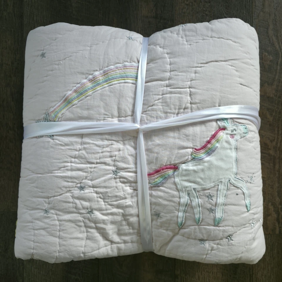 Pottery Barn Kids Rainbow Unicorn Quilt Full Queen Pink New - Image 4 of 4