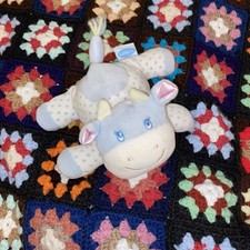 Eden Toys Vintage Blue White Polka Dot Cow Bull Terry Cloth Plush Rattle Lovey