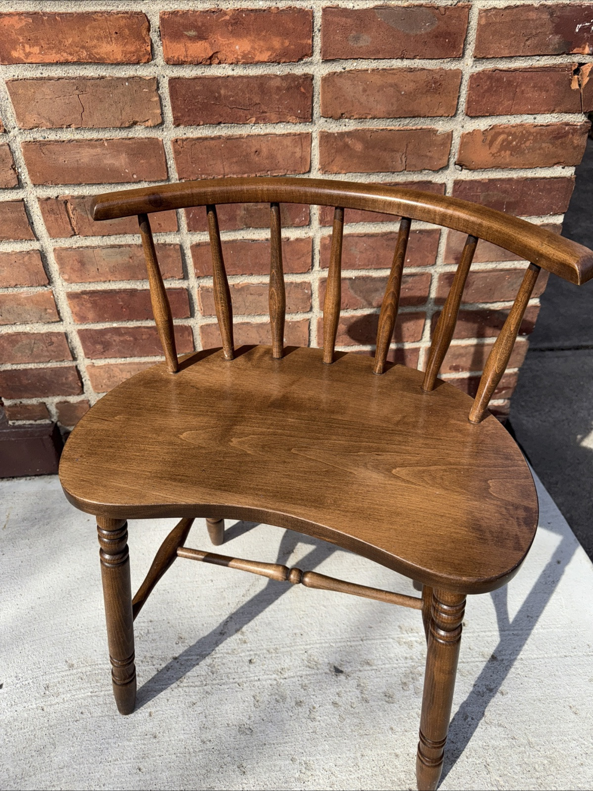 Mid Century Kidney Bean Walnut Spindle Back Vanity Chair Stool Bench Seat