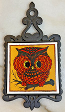Vintage Cast iron Kitchen Orange & Yellow Owl...