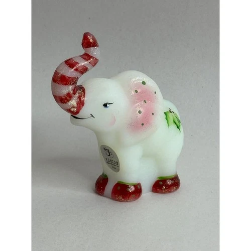 Fenton Candy Cane Elephant-Opal Signed Retired Figurine - No Box