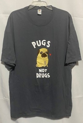 Pugs Not Drugs Men s Size XL Novelty Short Sleeve Gray T-Shirt New Without Tags