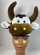 Women s/Men s Cow Head Hat With Horns Plush Unisex Adult OSFM