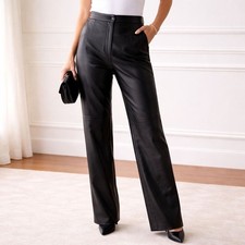 Jacqueline Ferrar Black Leather Pants Size 8 Straight Leg