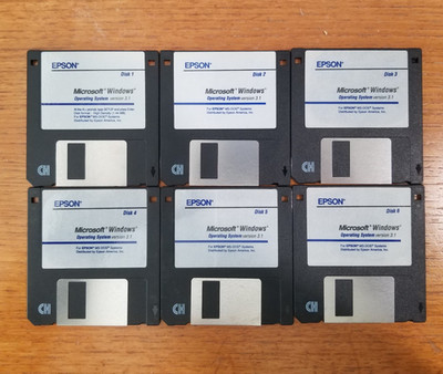 Vintage EPSON OEM Microsoft Windows 3.1 3.5'' Floppy Disk Operating System Set
