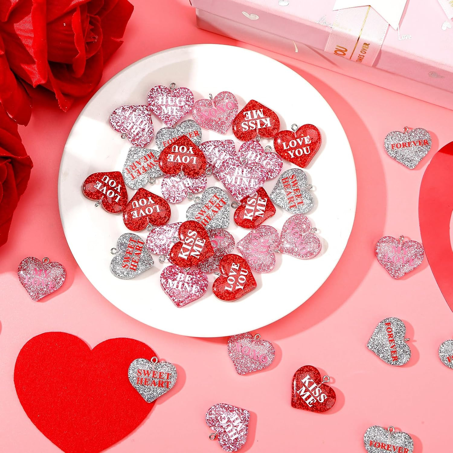 36PCS Mini Resin Valentine's Day Conversation Hearts Ornaments Tiny Valentine... thumbnail 7