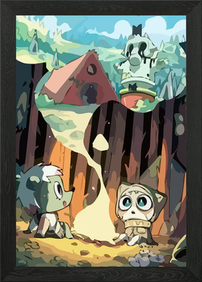 Zwei Cartoon Tiere am Feuer Gerahmtes Wandbild Poster Leinwanddruck Bild