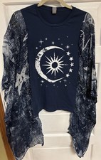 Celestial Moon And Stars Upcycled Poncho T-shirt One Size Fits Most Boho Hippie