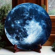 1pc 7.87-Inch Round Aluminum Metal Wall Art - Full Moon & Stars Night Sky Decor,