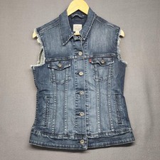Levi's Denim Vest Womens Medium Blue Jean Trucker Cutoff Sleeveless Raw Hem