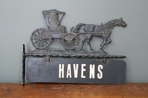 Vintage Horse Buggy Carriage Mailbox Post House Address Sign Cast Metal Antique