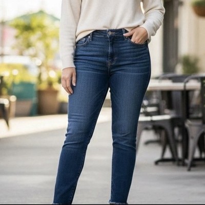 Good American good waist crop raw hem dark wash black denim jeans size 20