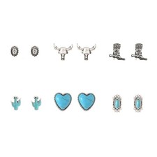 Bohemian Western Cowgirl Turquoise Stud Earrings for Women 6 Pairs Retro 04