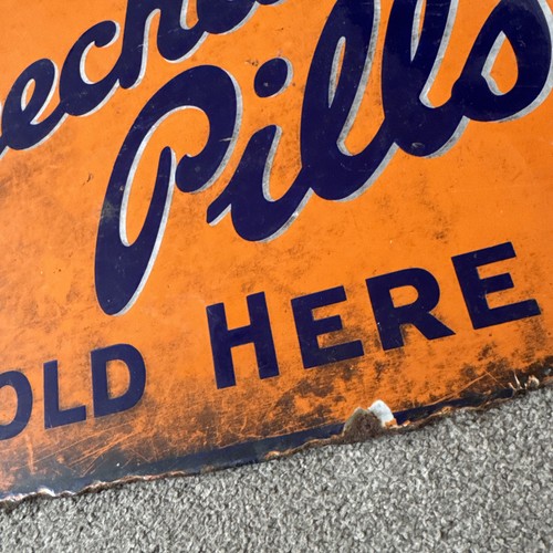 Vintage Very Old BEECHAMS Pills Sold here Enamel Metal Sign FRONT & BACK - Picture 9 of 17