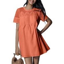 Vaoyiu Womenâs Orange Crochet Lace Babydoll Dress Size L