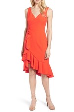 Vince Camuto VC8M7004 Laguna Ruffle Sheath Dress SZ 6 Orange Glow