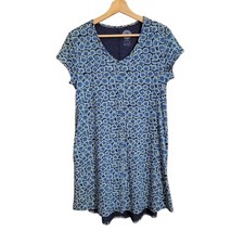 Life Is Good Dress Small Blue Floral Short Sleeve Pockets V Neck