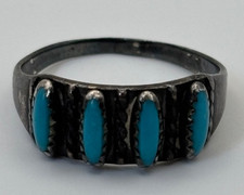 Sterling Silver Turquoise Band Ring Southwest Style 3g Size 8