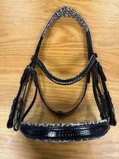 Halter Ego Safari Black Patent Croc Leather Double Bridle. Size FULL. NQP.