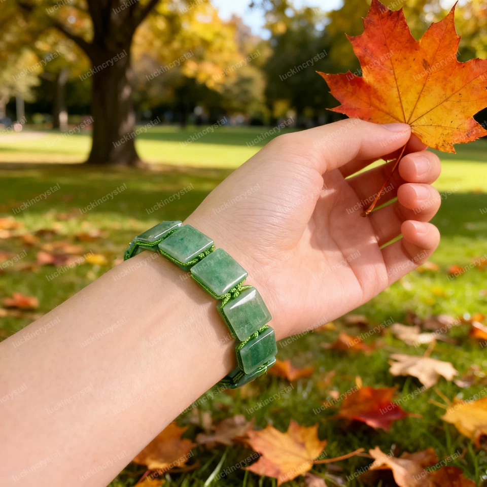 Natural Green Aventurine Stone Beaded Men's Women's Wristband crystal Bracelet - Image 3 of 3