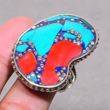 Tibetan Turquoise Red Coral Handmade Boho Nepali Jewelry Adjustable Ring SR 3422