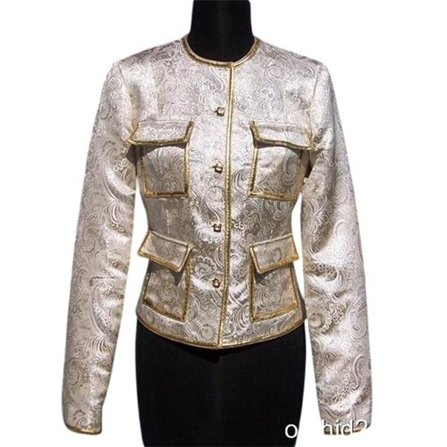 Silver Rhinestone Jacket Cache Gold / Silver Metallic Brocade Top Jacket Lined Rhinestone Button ...