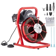 Drain Cleaner Machine 50FT x 1/2 Inch, Sewer Snake Auger Manual Feed, 250W Elect