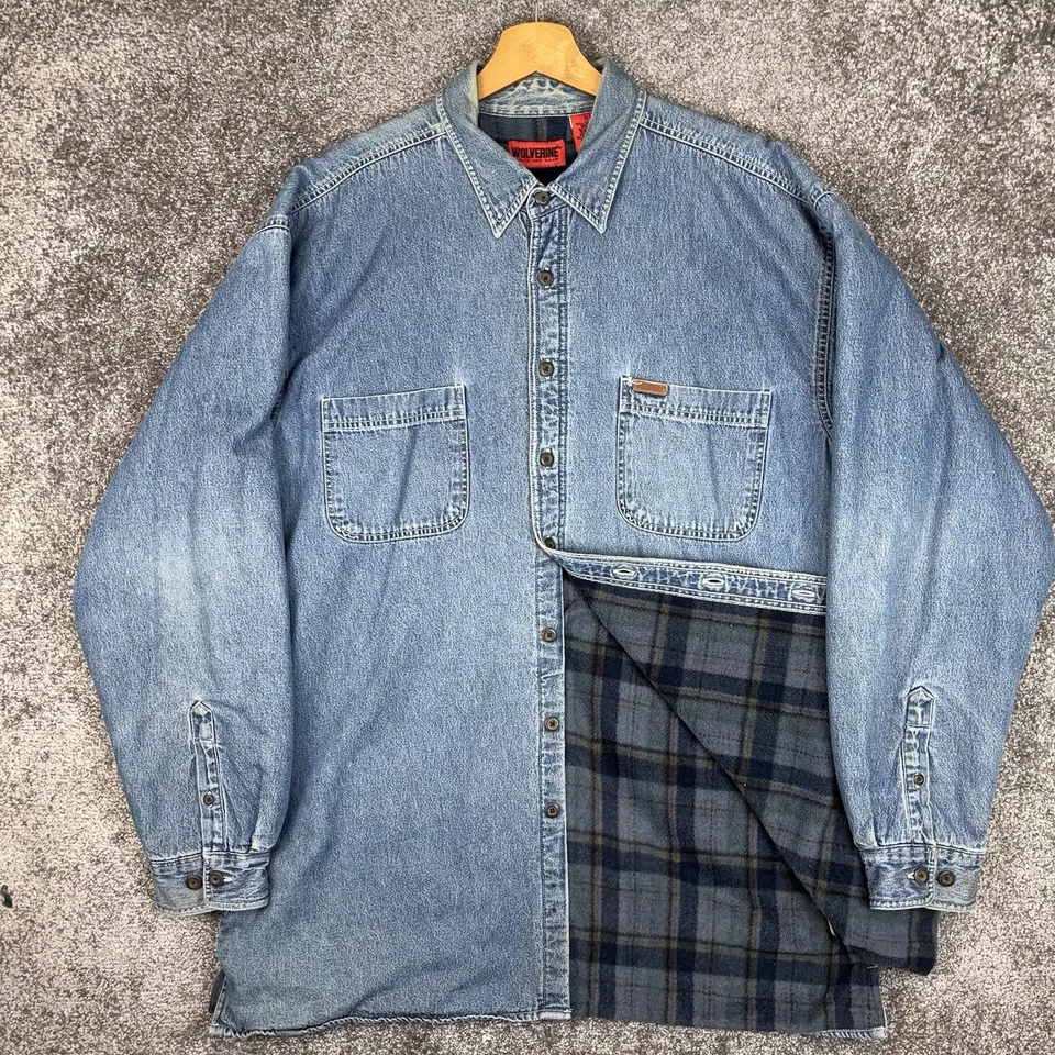 Camisa de mezclilla Wolverine de colección para hombre XL alta forrada de vellón chaqueta al aire libre descolorida Foto 2 de 4