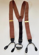 BROOKS BROTHERS SUSPENDERS BRACES WOVEN CLOTH LEATHER CLASSIC GEOMETRIC BUTTON