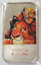 MUFASA & SIMBA DISNEY'S THE LION KING COLORIZED SILVER 1 OZ 999 FINE ART BAR