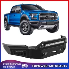 Steel Black Front Bumper For 2018-2020 Ford F150 w/ Winch Plate & LED Light