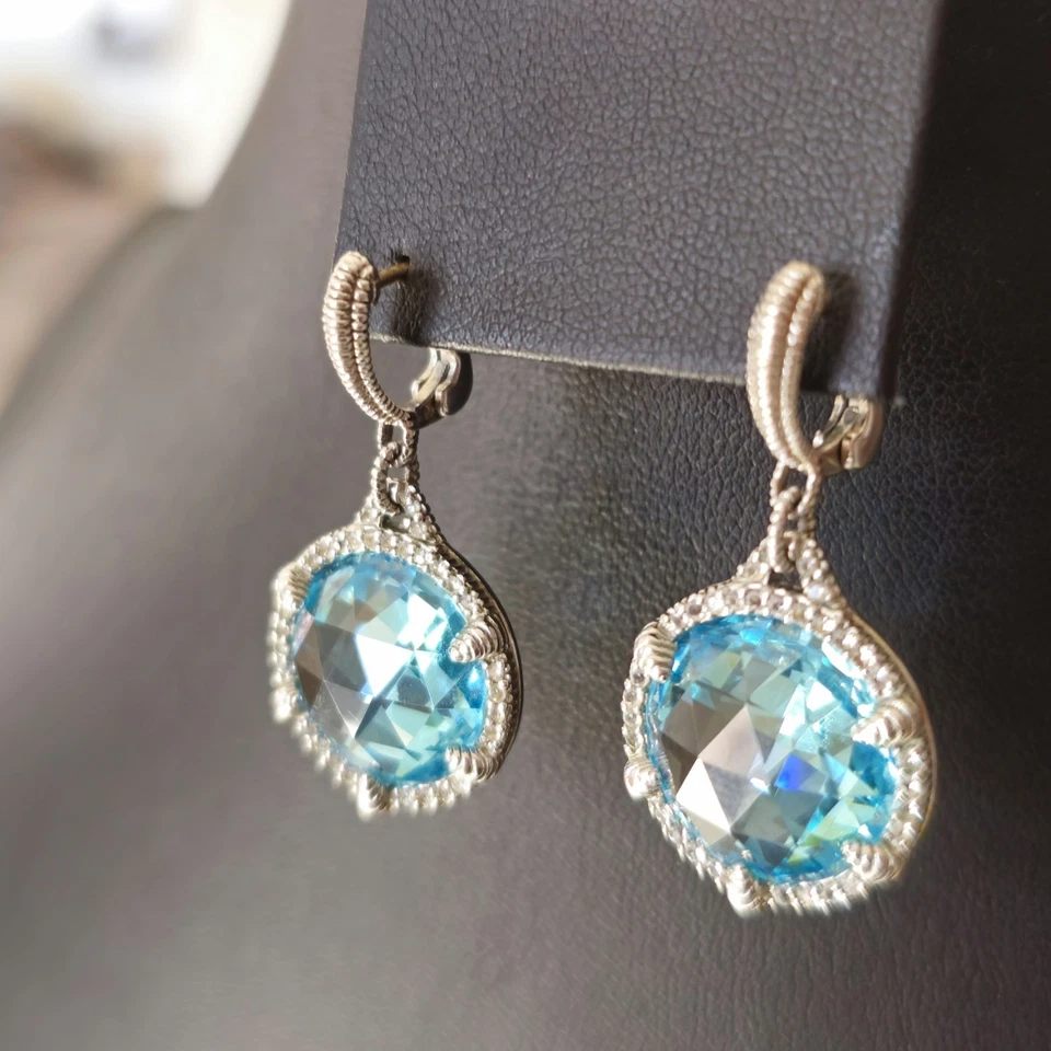 Pendientes eclipse Judith Ripka JRTwo plata esterlina 18K post topacio azul Foto 4 de 4