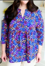 Dear Scarlett Lizzy Top NWT Royal Retro Floral Size XL