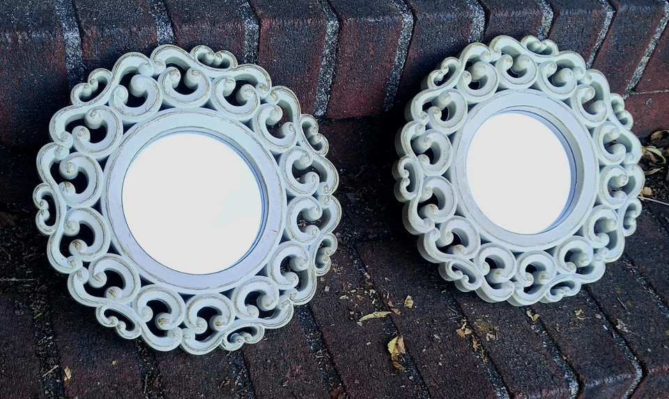 2 SYROCO (?) VTG NEW UNUSED plastic Frame Wall Accent Mirrors Off White 9.5" da - Image 2 of 4
