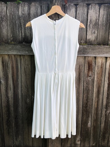 Vintage 60s 70s Polyester Satin Stretchy White Sun Dress Back Zip Sz Small - Picture 5 of 11