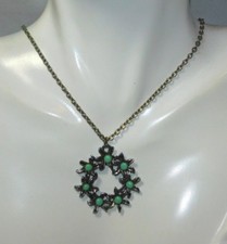 Vintage Silver tone Blue Turquoise Stone Color Wreath Flower 19" Necklace 1f 91